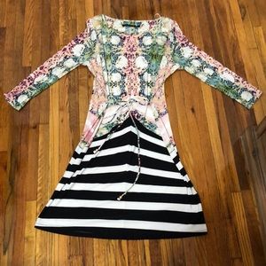 Long sleeve floral dress with stripe details